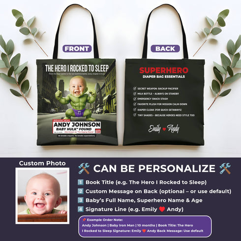 Personalized Baby Hulk Tote Bag – Funny Superhero Diaper Bag Gift for Mom & Baby